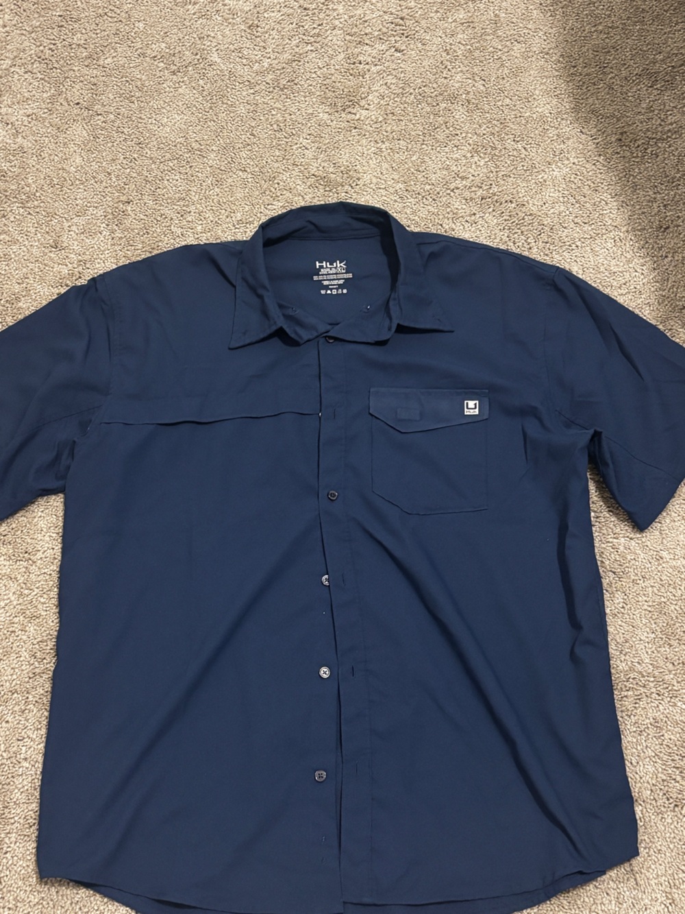 Huk Men's Short Sleeve Button-Down Shirt - Navy Blue